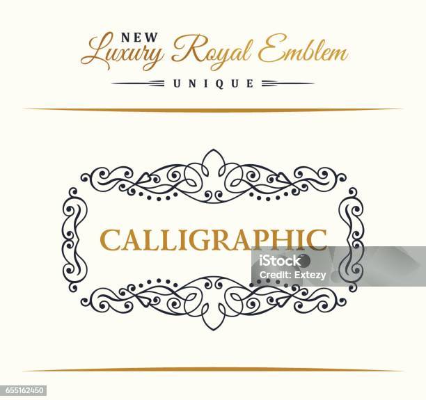 Calligraphic Luxury Line Symbol Flourishes Elegant Emblem Monogram Royal Vintage Divider Design Stock Illustration - Download Image Now