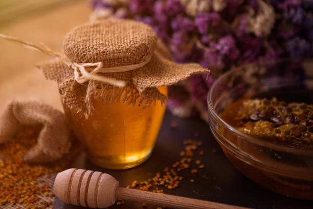 istock Still life with honey, honeycomb, pollen and propolis 655166134