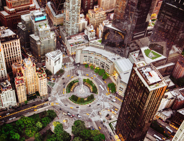 columbus circle aerial view in nyc columbus circle aerial view in nyc time warner center columbus circle pictures stock pictures, royalty-free photos & images