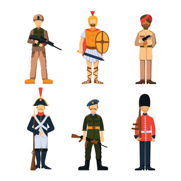 istock Military soldier character weapon symbols armor man silhouette forces design and american fighter ammunition navy camouflage sign vector illustration 655178806