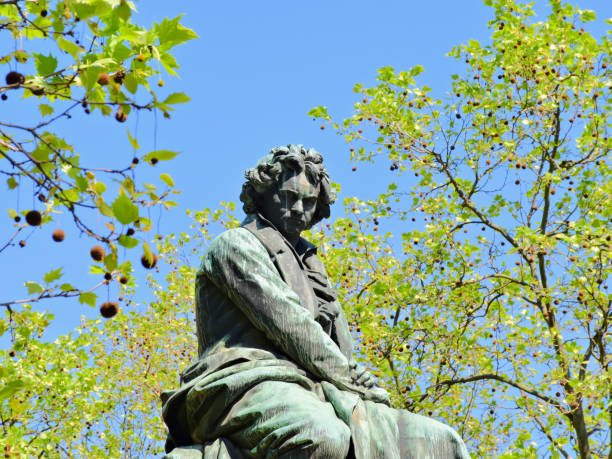 Beethoven Monument Vienna Memorial of Ludwig van Beethoven in Vienna with blue sky and a plane tree in the background ludwig van beethoven photos stock pictures, royalty-free photos & images