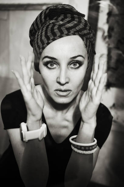 istock Woman wearing headscarf retro style 655191046