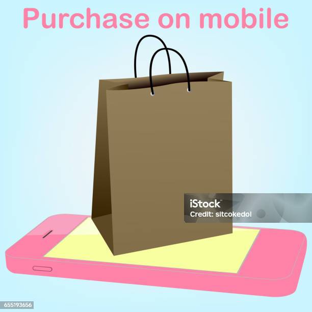 Smartphone With Shopping Bag Stock Illustration - Download Image Now - Arts Culture and Entertainment, Bag, Blank
