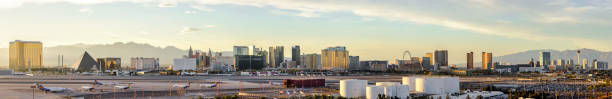 Las Vegas Hotel Casino Buildings Panorama at sunset Las Vegas, USA - March 15,2017: Panoramic view of Buildings of Las Vegas Hotel & Casino buildings at sunset. Las Vegas is one of the most popular travel destinations in the world and famous for entertainment and live  night show. Located about 5 hours east of Los Angeles. las vegas metropolitan area luxor luxor hotel pyramid stock pictures, royalty-free photos & images