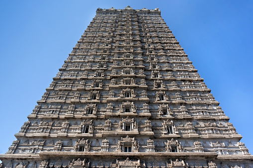 Beautiful high tower, with a height of 184 meters.Raja Gopuram Tower. Murudeshwar. Karnataka, India. Attraction and Gokarna excursion from Goa.