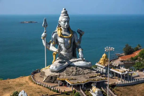 Photo of Hindu god statue, lord Shiva sculpture sitting in meditation India, 2011