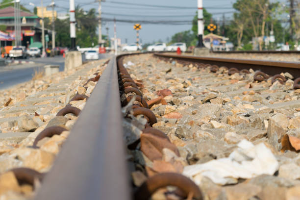istock Railroad tracks Evening sun and Evening trips 655237688