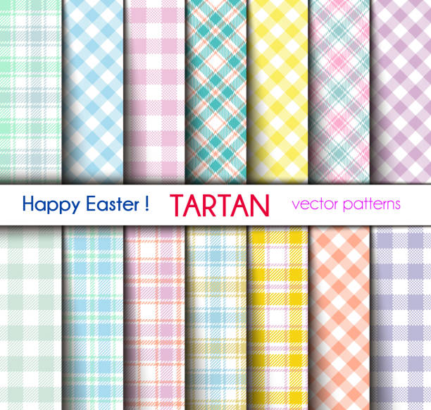 illustrations, cliparts, dessins animés et icônes de couleurs de pâques motifs ecossais tartan et vichy - peach fruit backgrounds textured