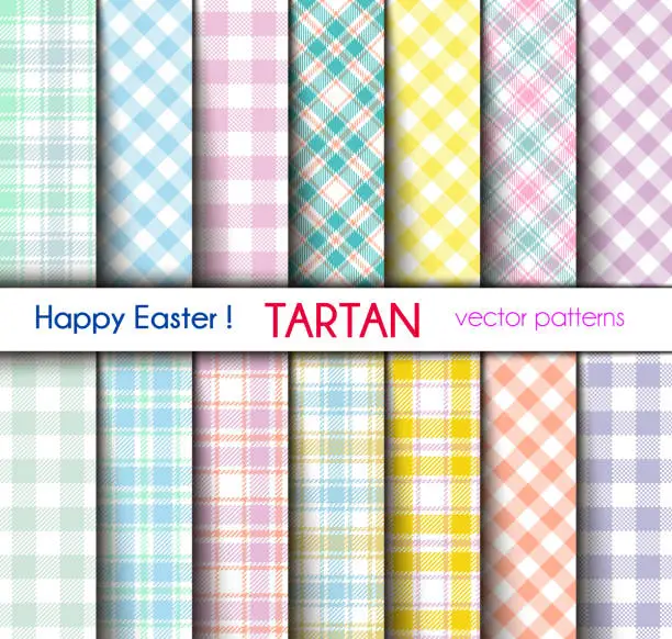 Vector illustration of Easter Colors Tartan and Gingham Plaid  Patterns