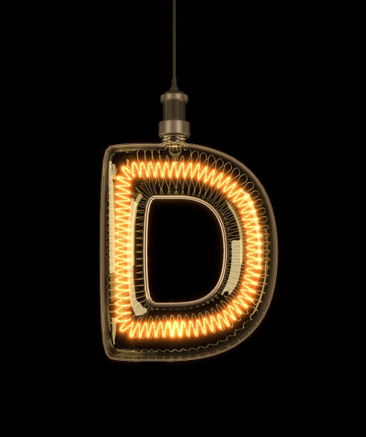 Alphabet D made of light bulb. 3D illustration