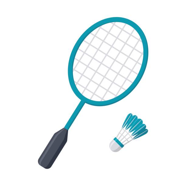 badmintonschläger und federball - badmintonschläger stock-grafiken, -clipart, -cartoons und -symbole