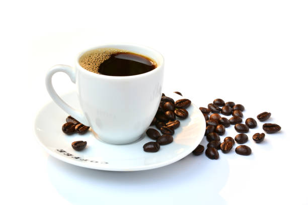 istock coffee beans and coffee cup isolated on white background 655251348