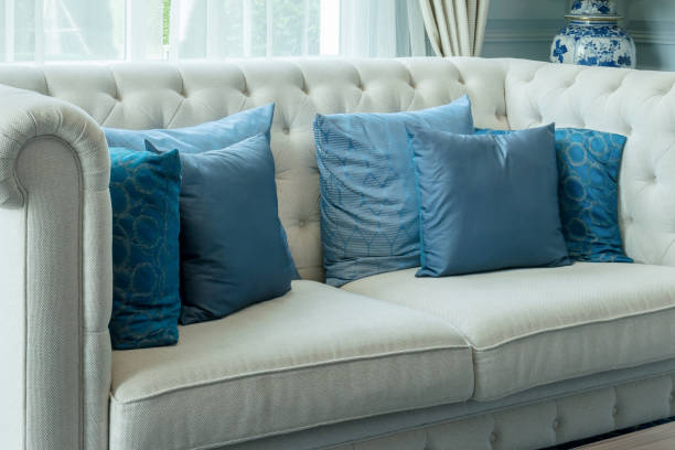 istock luxury living room interior with blue pattern pillows on sofa 655281242