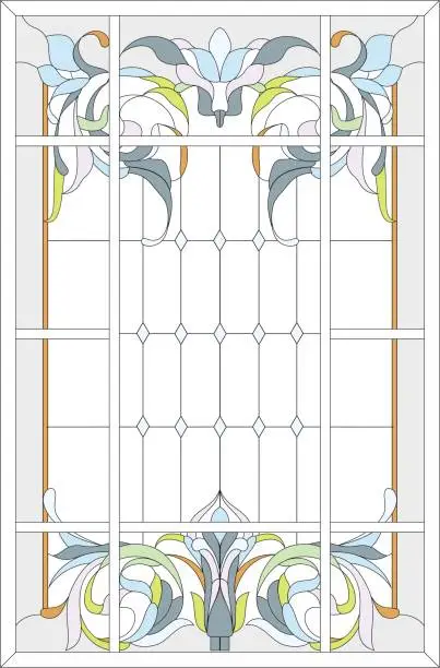 Vector illustration of Stained-glass panel in a rectangular frame