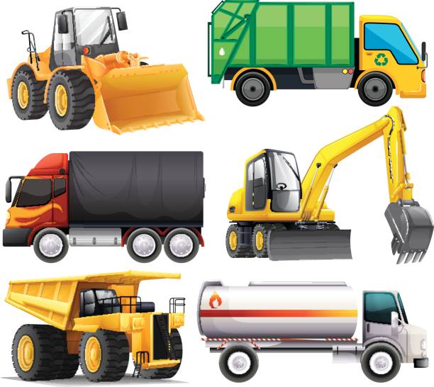 illustrations, cliparts, dessins animés et icônes de différents types de camions - garbage truck truck engine isolated on white
