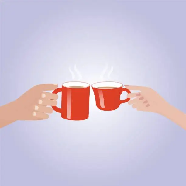 Vector illustration of Hand holding a red cup coffee.