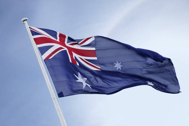 istock Australia flag blowing in the wind 655299132