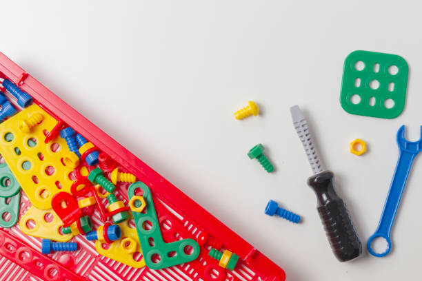 istock Kids toy tool kit for education on white background 655307778