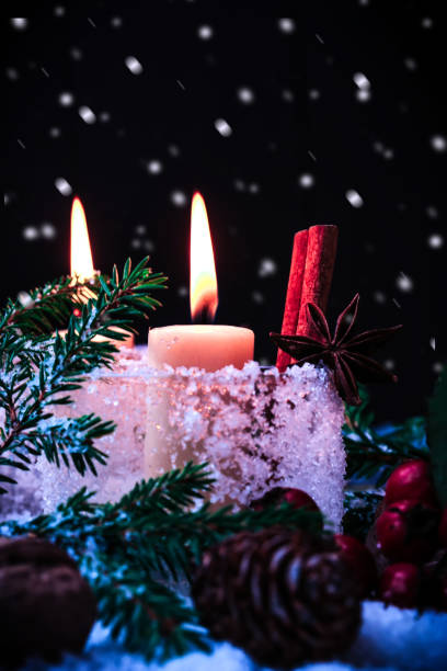 istock Christmas fairytale background with candles Soft focus 655314194