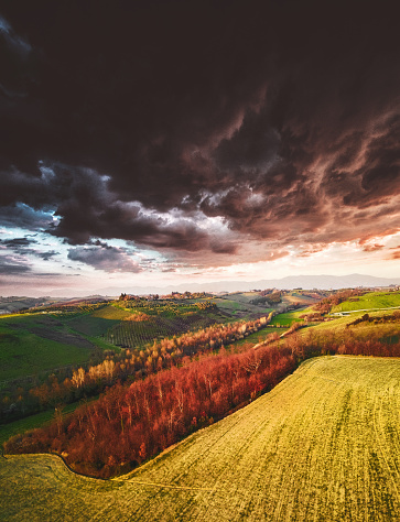 aerial view of the Tuscany countryside in Italy