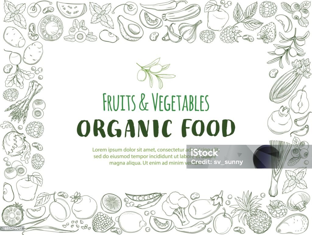 Restangle Frame Grenze Muster Biohof frisches Obst und Gemüse - Lizenzfrei Gemüse Vektorgrafik