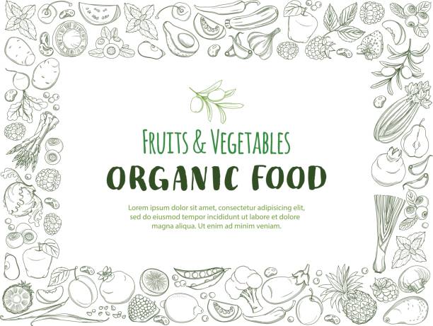 restangle 프레임 테두리 패턴 유기 농장 신선한 과일 및 야채 - vegetable food freshness frame stock illustrations