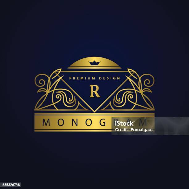 Monogram R Gold Design Element Monogram Design Elements Graceful Template Elegant Line Art Logo Design ...