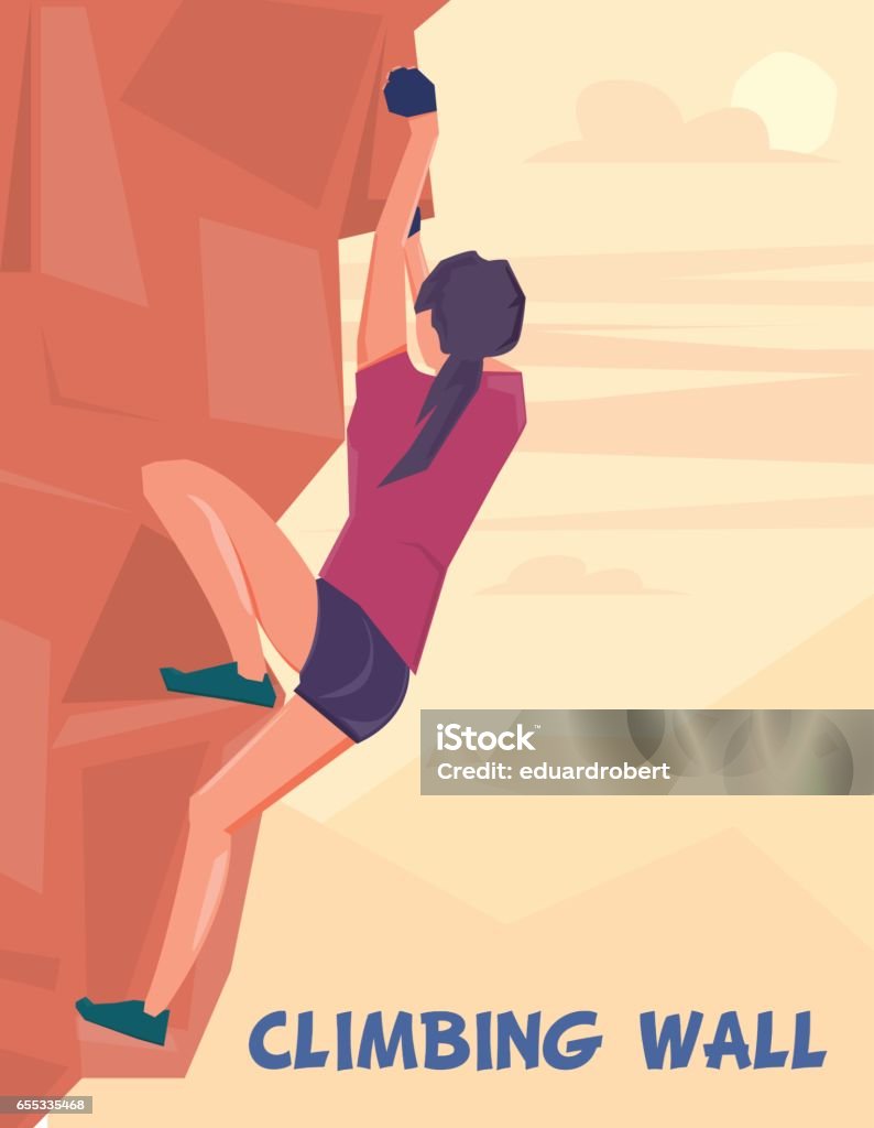 Girl climbing wall Bouldering stock vector
