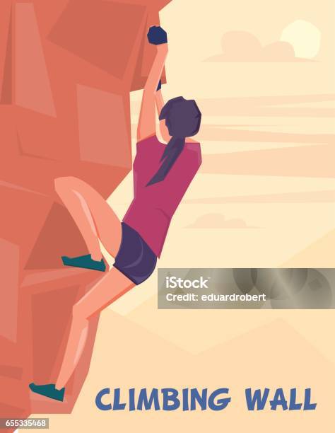 Girl Climbing Wall Stock Illustration - Download Image Now - Bouldering, Outdoors, Active Lifestyle