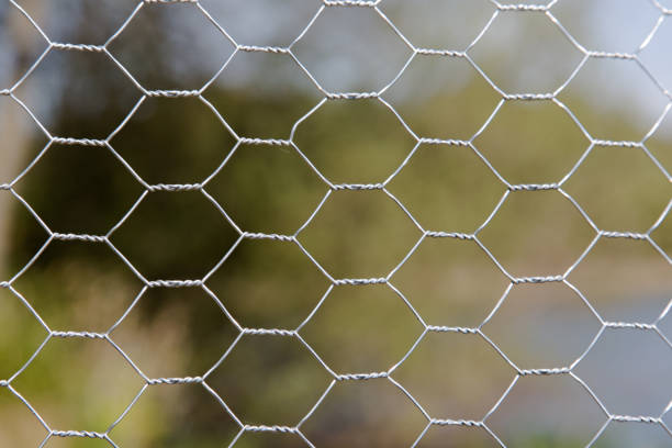 istock Metal wired fence on private property 655347110
