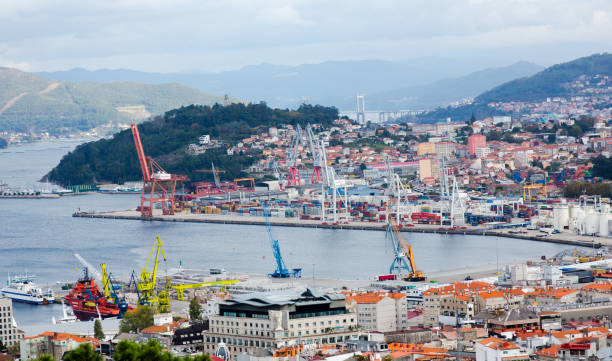 Aerial view on Vigo cargo port stock photo