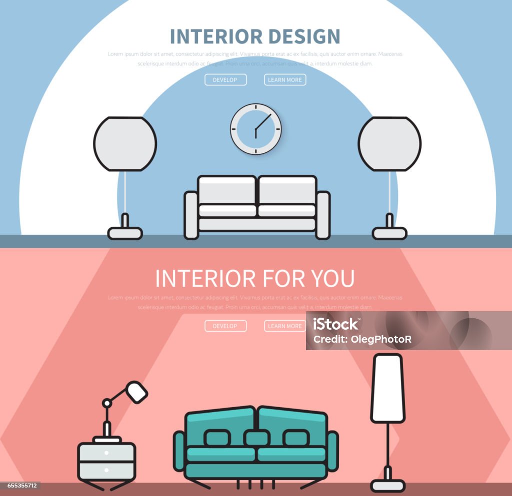 Templates Web Site Header With Interior Design In A Flat Style Stock ...