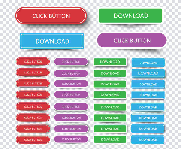 набор кнопок прямоугольный и с закругленными углами - blue button stock illustrations