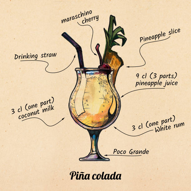 ilustraciones, imágenes clip art, dibujos animados e iconos de stock de cóctel piña colada. - hurricane cocktail