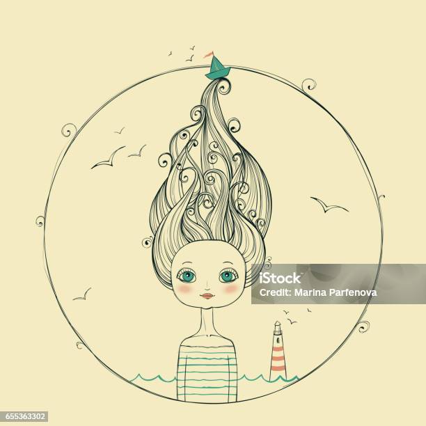 Beautiful Girl With Curly Hair Stock Illustration - Download Image Now - Appearance, Arts Culture and Entertainment, Beautiful Woman