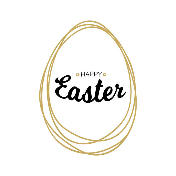 ilustrações de stock, clip art, desenhos animados e ícones de vector happy easter black typographic calligraphic lettering with gold scribble egg frame  isolated on white background. retro holiday easter badge. religious holiday sign. - santa letter