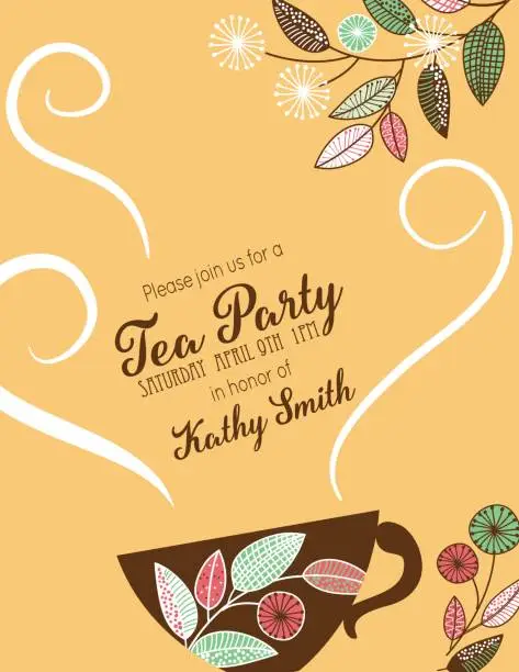 Vector illustration of Garden Party Tea Bridal Shower Invitation Template