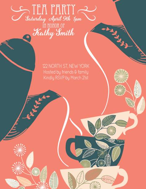 ilustrații de stoc cu garden party ceai de mireasa dus invitatie template - ceai