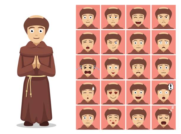 religia christian monk cartoon emotion twarze wektor ilustracja - bad habit obrazy stock illustrations