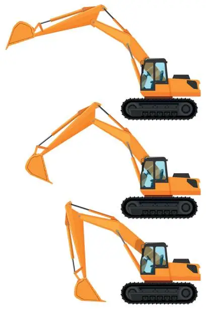 Vector illustration of Bulldozers in three positions