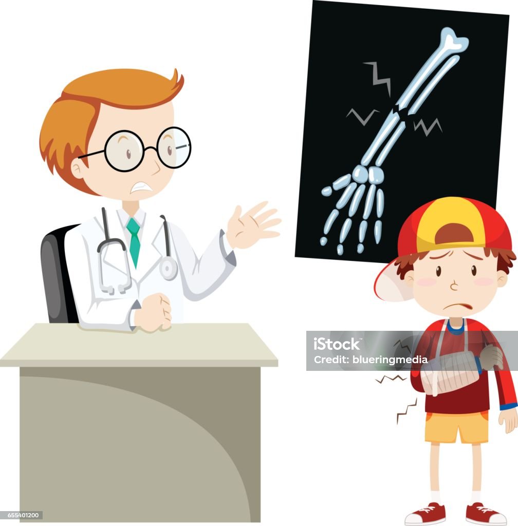 Doctor Explaining Xray Film To Boy Stock Illustration - Download Image Now  - White Background, Broken Arm, Cartoon - iStock
