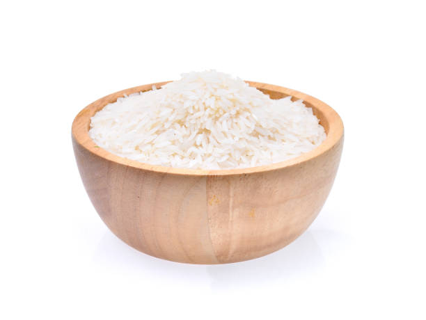 istock Basmati rice in wooden bowl  isolated on white backgrond 655401448