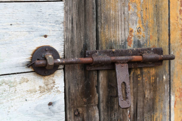istock Old wooden door with shutter. Set of backgrounds 655406964