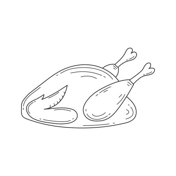 ilustraciones, imágenes clip art, dibujos animados e iconos de stock de ilustración de vector de pollo entero asado - cooked chicken white background grilled chicken