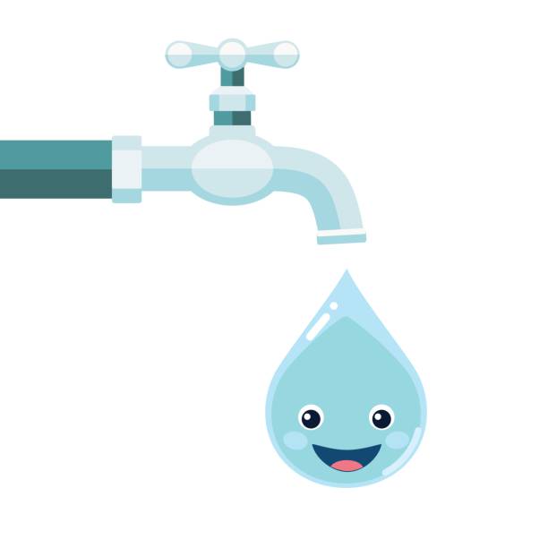 Water Tap With Smiling Water Drop Isolated On White Background Stock  Illustration - Download Image Now - iStock