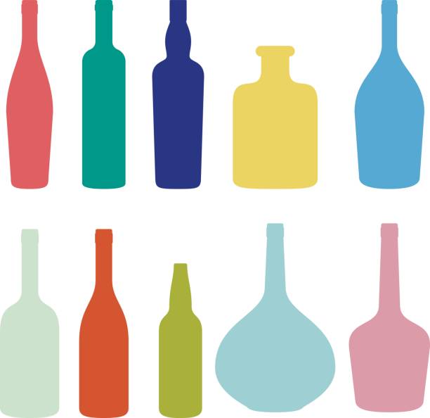 Set of wine bottles Set of multicolor wine bottles vector icons polypodiaceae stock illustrations