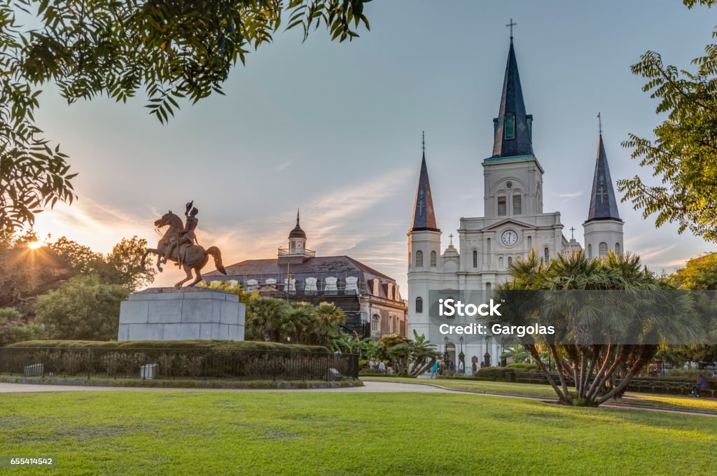 Saint Louis Cathedral in New Orleans Jackson Square, , New Orleans, Louisiana, Church, horse New Orleans Stock Photo