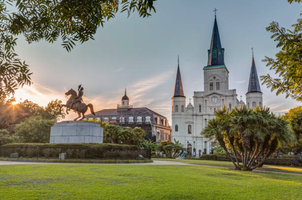Saint Louis Cathedral in New Orleans Jackson Square, , New Orleans, Louisiana, Church, horse new orleans stock pictures, royalty-free photos & images