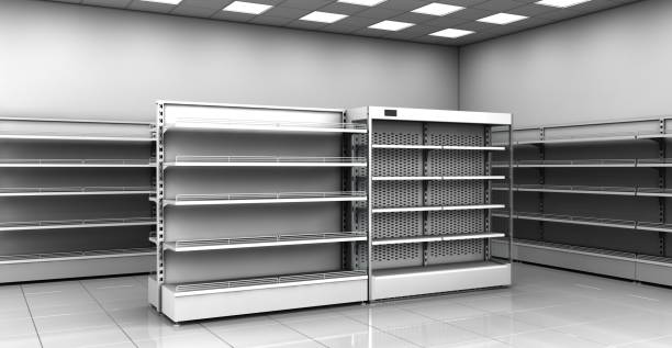 istock Empty shelves showcases in the store, showcase refrigerator 655418216