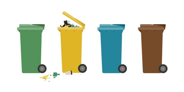 Garbage cans vector art illustration